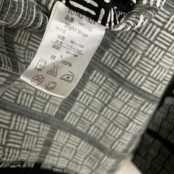 Hiroko Koshino Relaxing Kimono Robe Black White Cotton Tie Printed Japanese - Picture 10 of 11